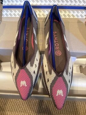 NIB ROTHYS The point in Moroccan rose Pink, Brown & Cream Knit Pointed-Toe 7.5